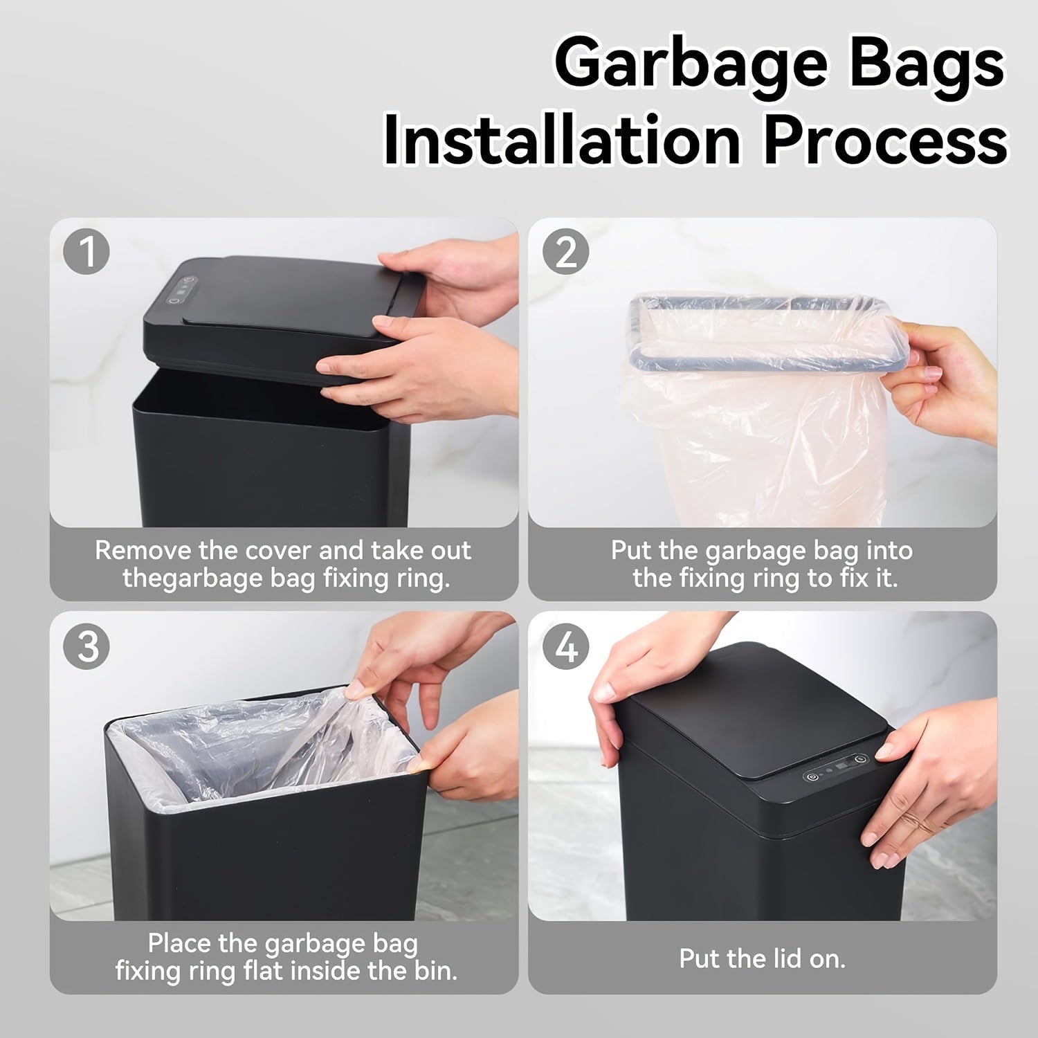 3-Pack Touchless Smart Trash Cans – Motion Sensor with 3 Modes, Battery Powered (2 AA Not Included), Slim Electric Lidded Bins for Bathroom, Bedroom, Office & Living Room