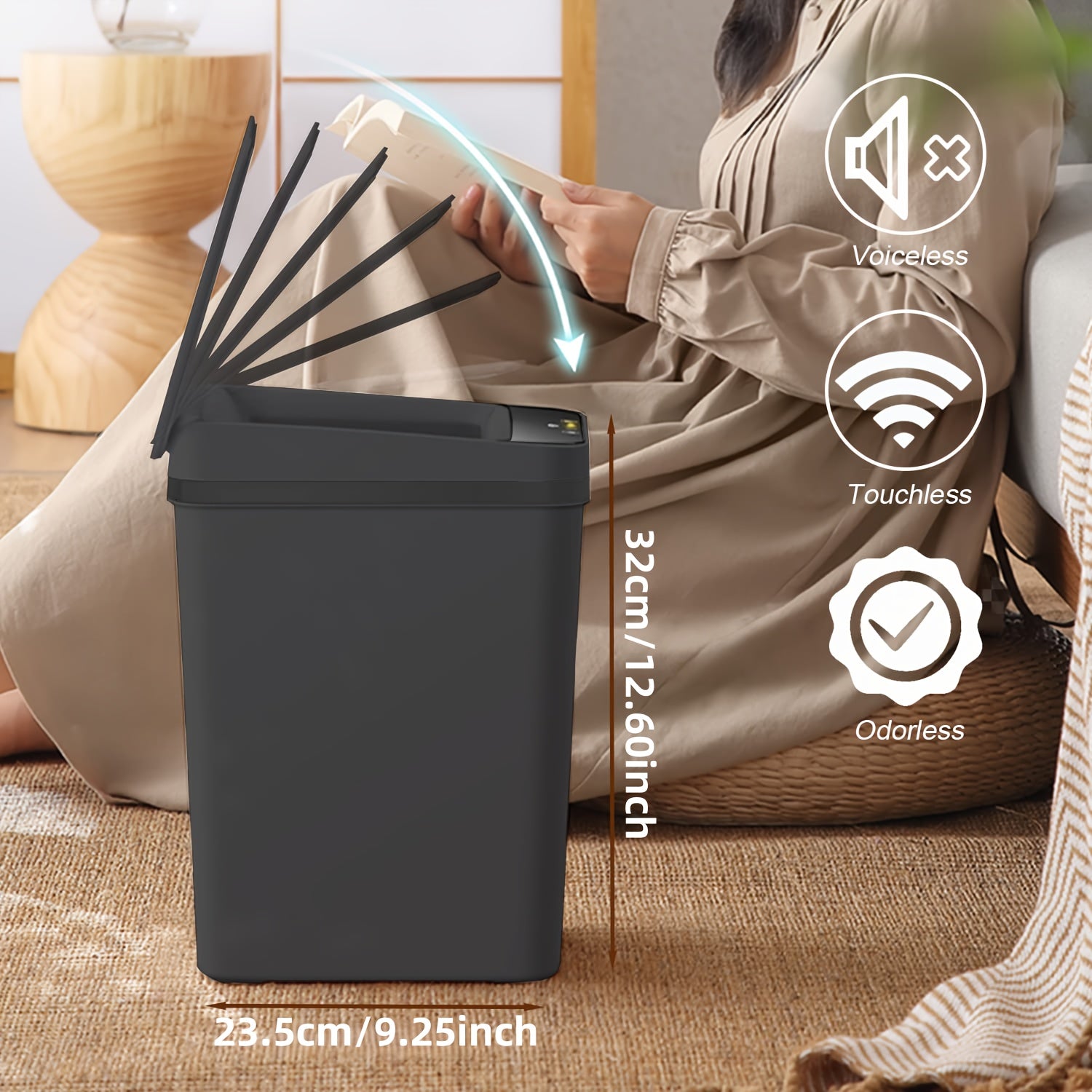 3-Pack Touchless Smart Trash Cans – Motion Sensor with 3 Modes, Battery Powered (2 AA Not Included), Slim Electric Lidded Bins for Bathroom, Bedroom, Office & Living Room