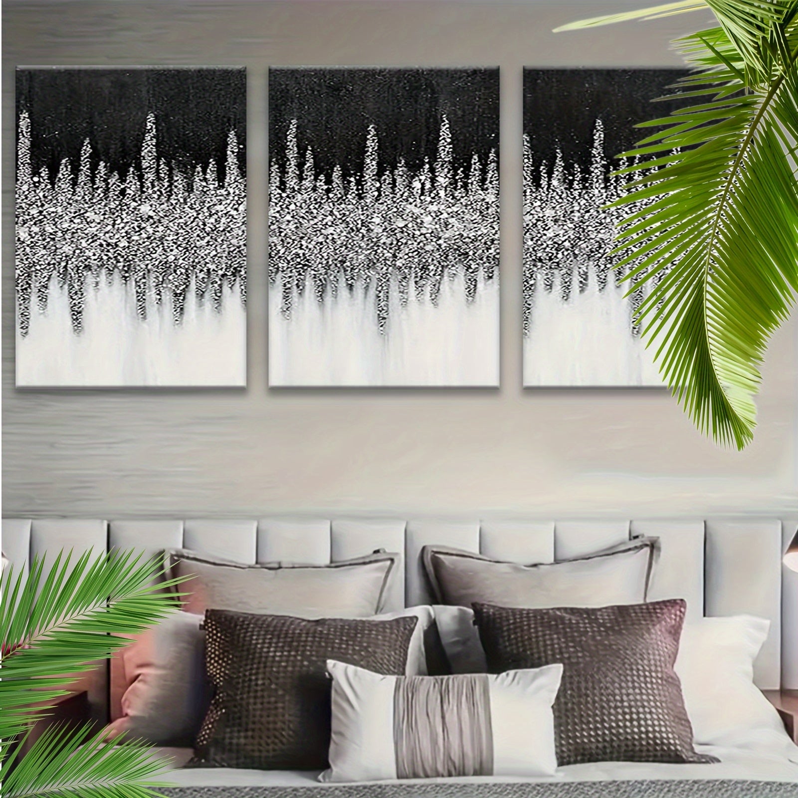 Shop our 3-piece silver texture framed canvas wall art set with gold & black fashion silhouettes. Multiple sizes available for bedroom, living room, bathroom or event décor.