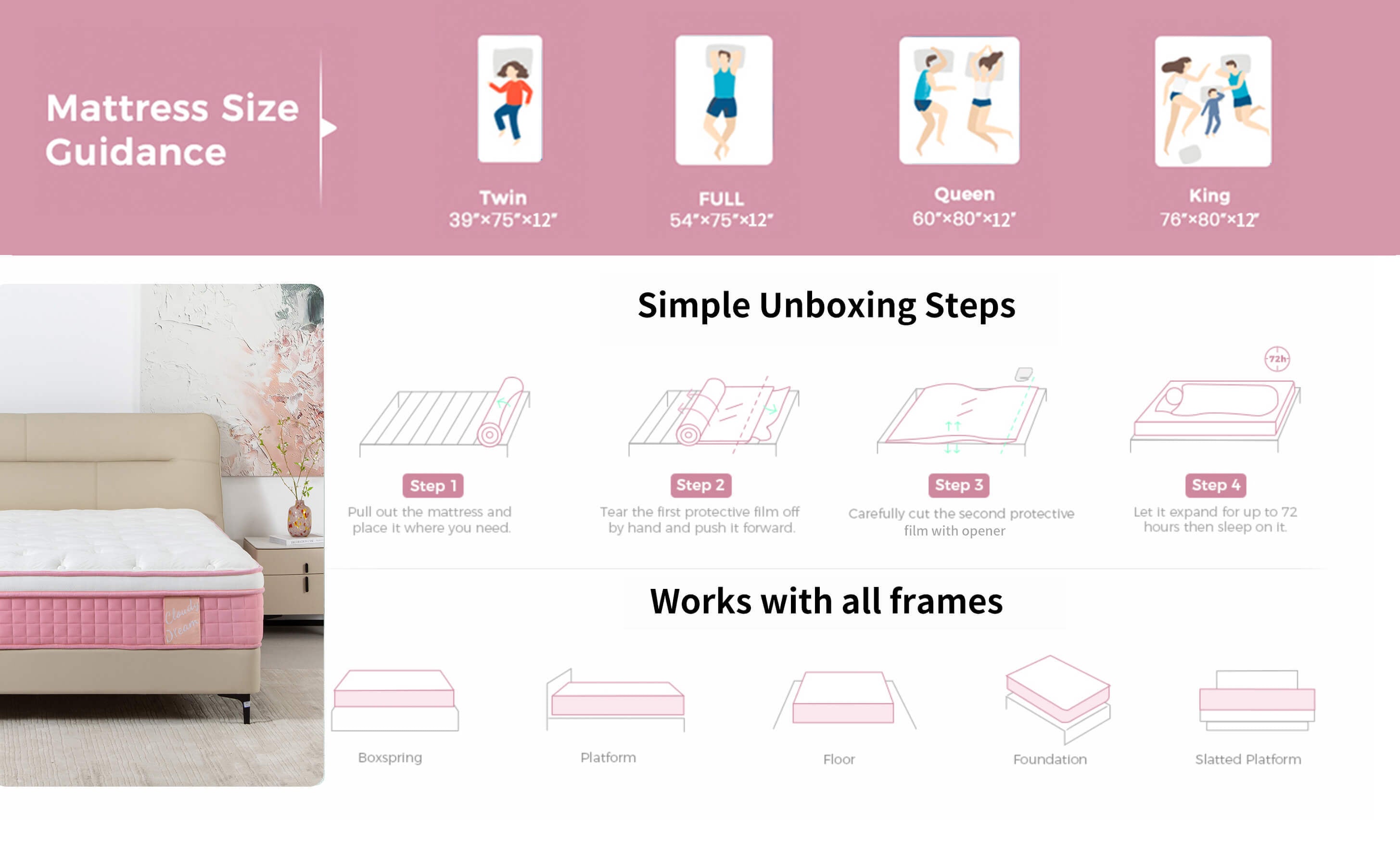 12 Inch Hybrid Mattress Individual Pocket Spring Memory Foam Cool Knitted Cover CertiPUR-US