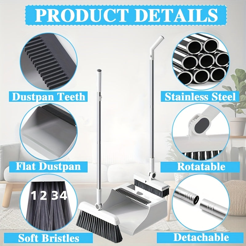 3-in-1 Foldable Broom & Dustpan Combo Set with Floor Brush – Space-Saving Cleaning System for Home, Office, Kitchen, Bathroom, Hard Floors – Ideal for Apartments & Dorms