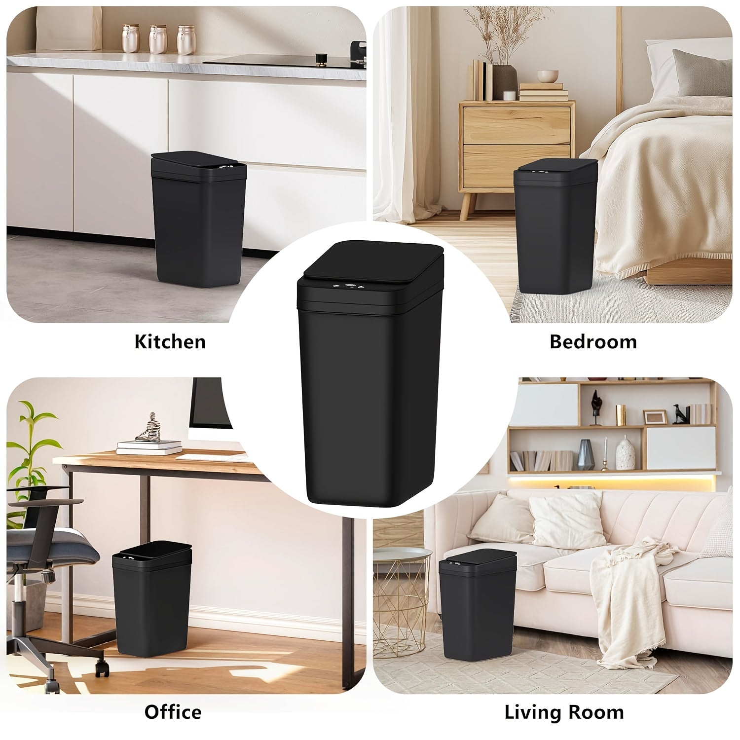 3-Pack Touchless Smart Trash Cans – Motion Sensor with 3 Modes, Battery Powered (2 AA Not Included), Slim Electric Lidded Bins for Bathroom, Bedroom, Office & Living Room