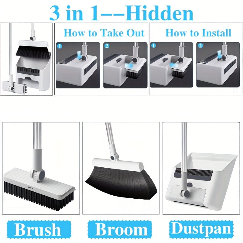 3-in-1 Foldable Broom & Dustpan Combo Set with Floor Brush – Space-Saving Cleaning System for Home, Office, Kitchen, Bathroom, Hard Floors – Ideal for Apartments & Dorms