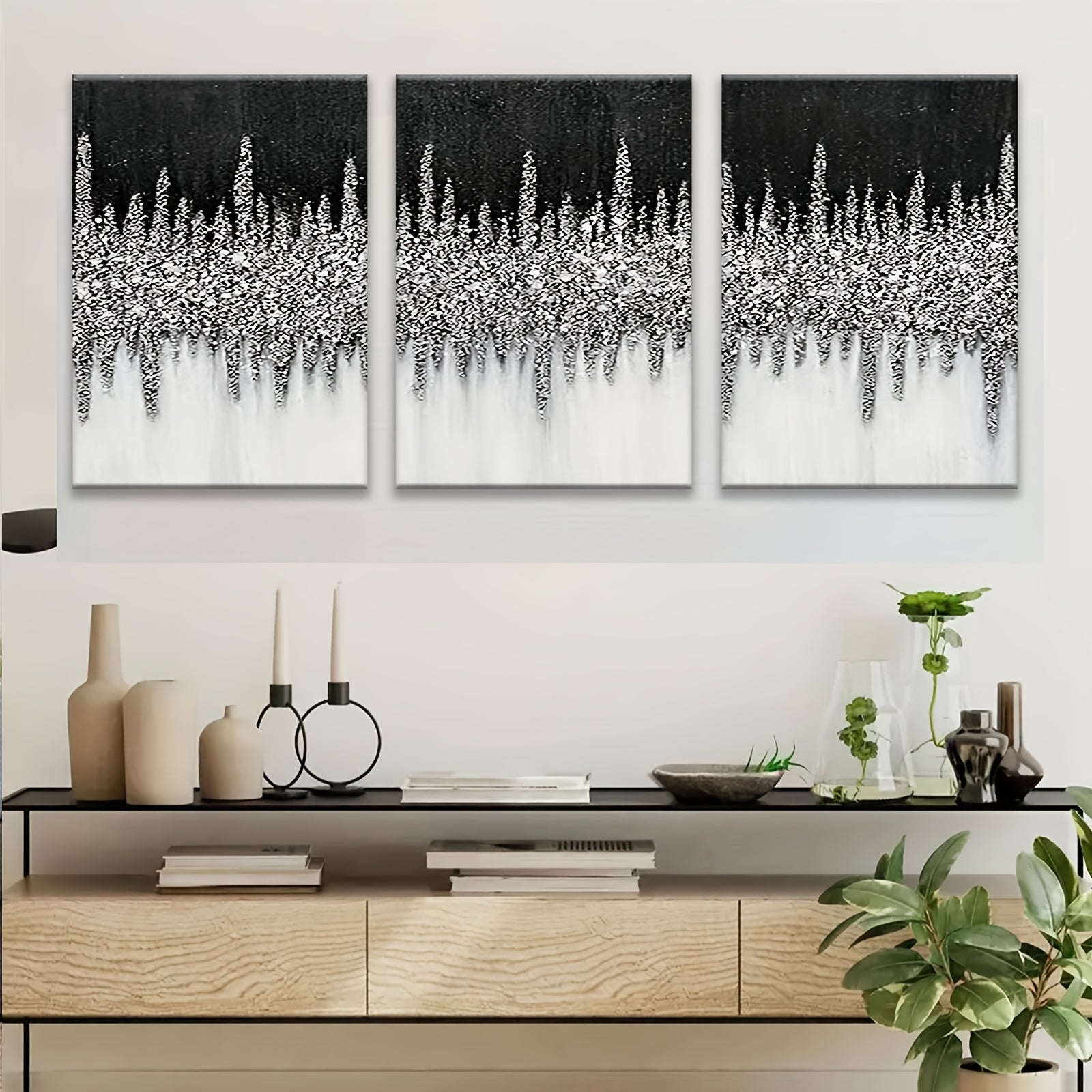 Shop our 3-piece silver texture framed canvas wall art set with gold & black fashion silhouettes. Multiple sizes available for bedroom, living room, bathroom or event décor.